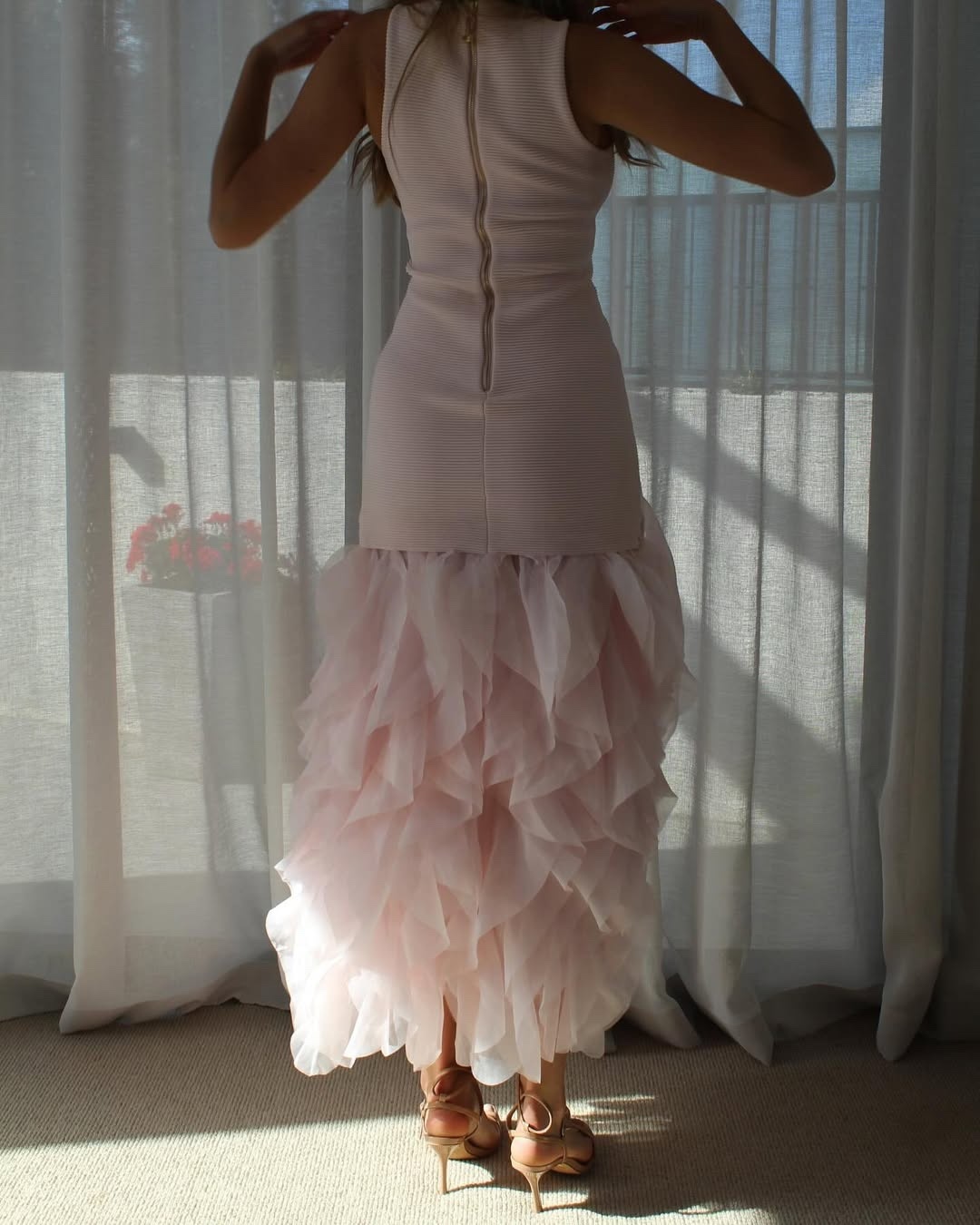 Pink Ruffle Hem Sleeveless Bodycon Maxi Dress