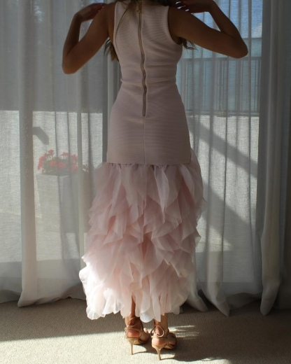 Pink Ruffle Hem Sleeveless Bodycon Maxi Dress