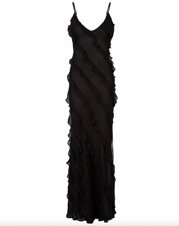 Elegant Red Chiffon Slip Spaghetti Strap Backless Ruffles Maxi Dress