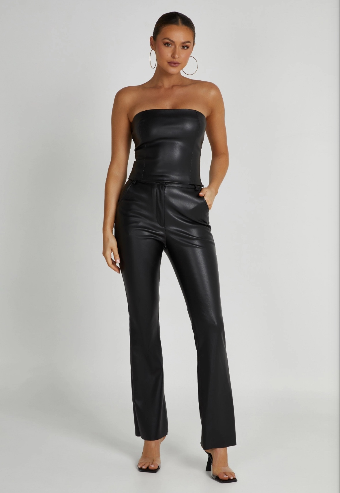 PU leather Straight Leg Bottoms
