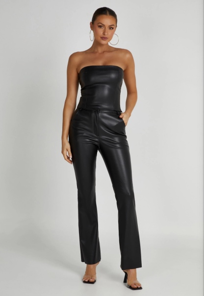 PU leather Straight Leg Bottoms
