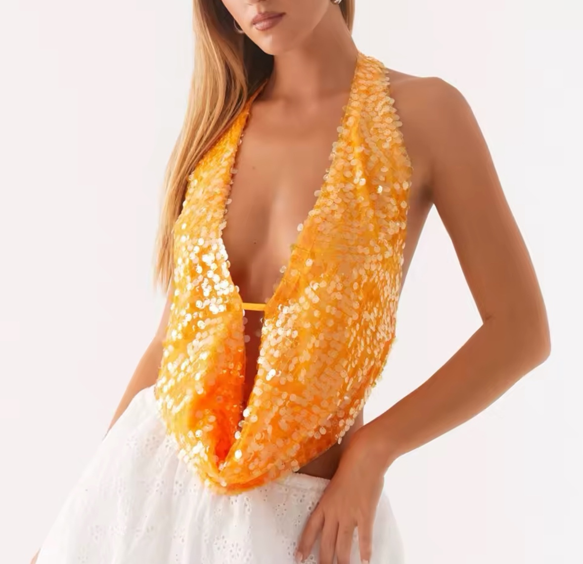 Scoop Neck Halter Sequin Summer Crop Top