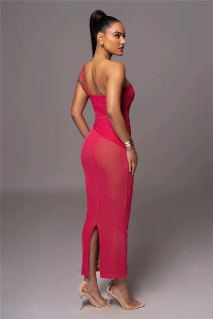 One Shoulder Glitter Bodycon Maxi Dress