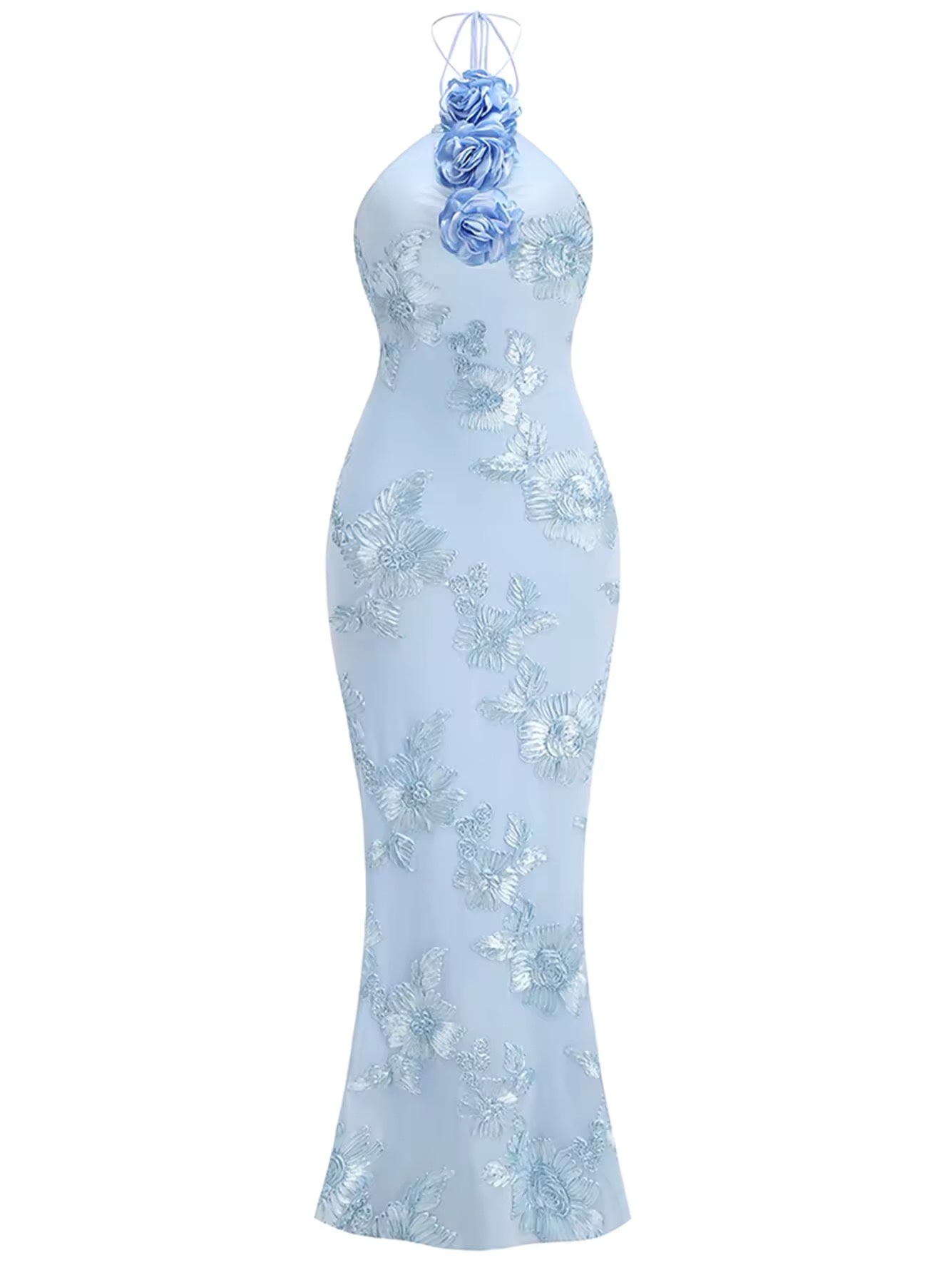 Halter 3D Flower Bodycon Long Maxi Dress