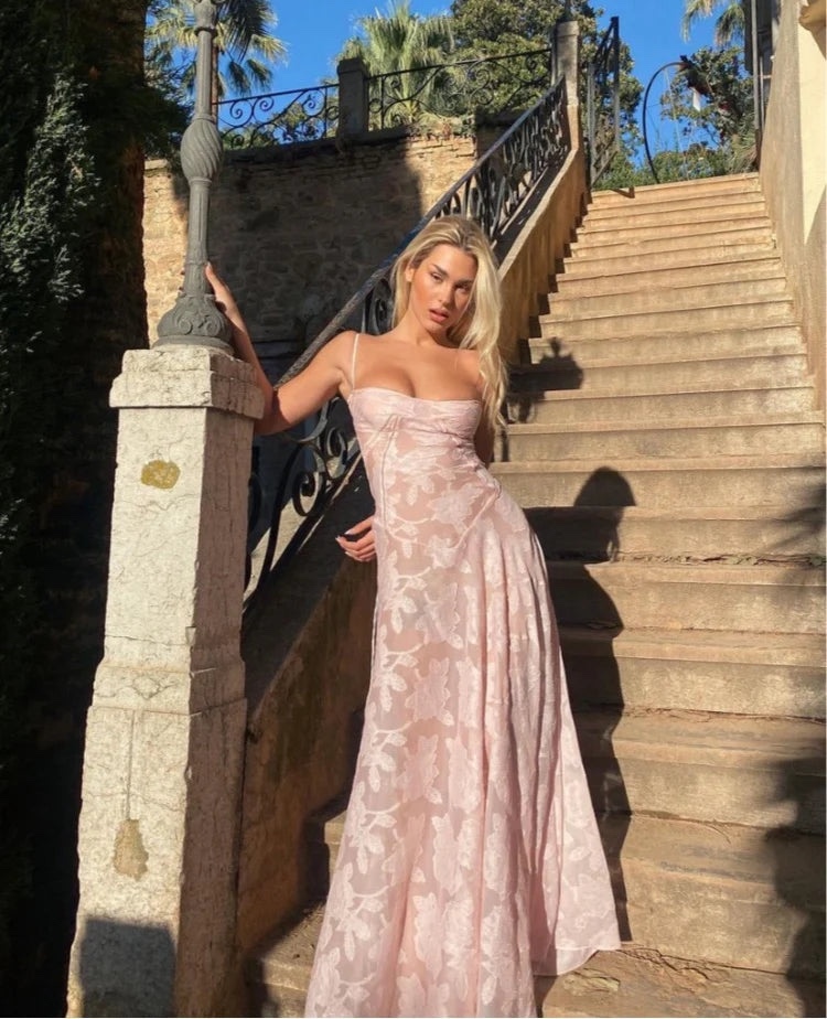 Pink Patterned Floral Sleeveless Summer Maxi Dress