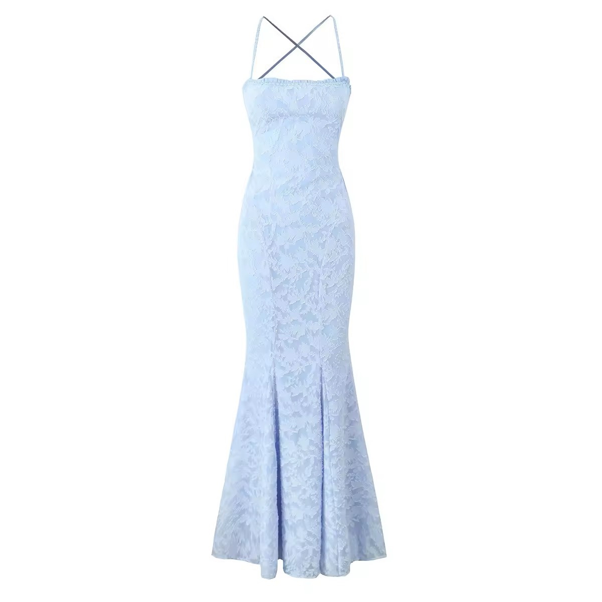 Lace Up Backless Bodycon Flare Hem Maxi Dress