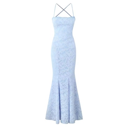 Lace Up Backless Bodycon Flare Hem Maxi Dress