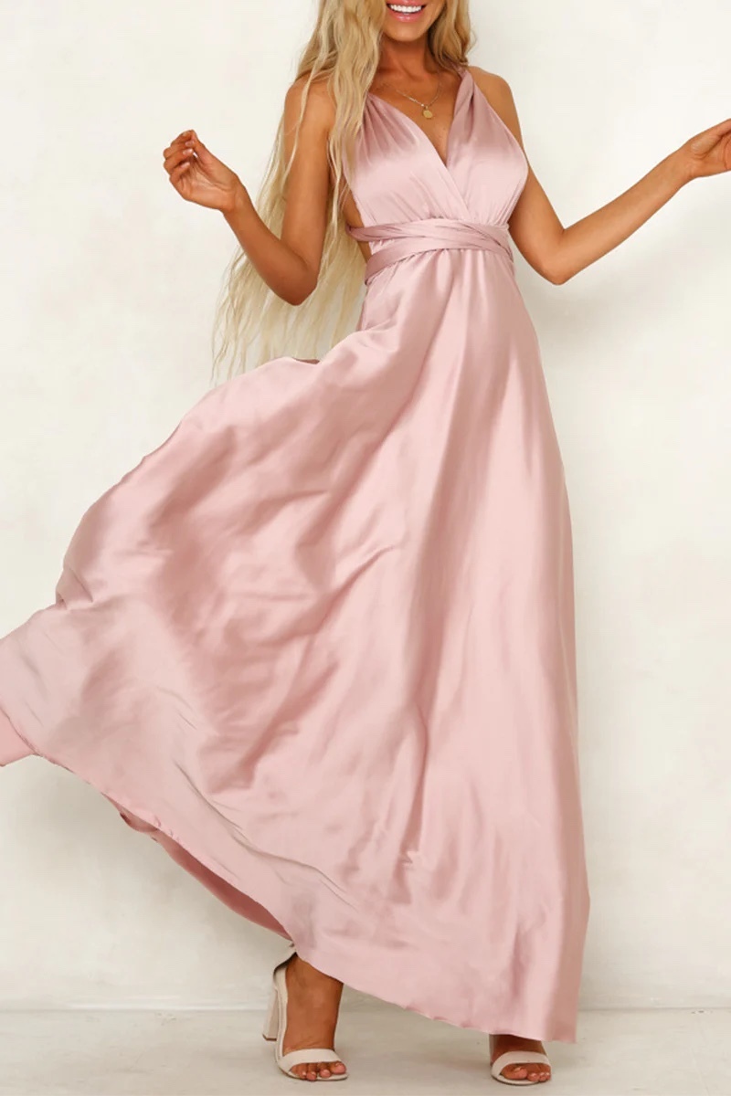 Silk Satin Sleeveless V Neck Occasion Maxi Dress