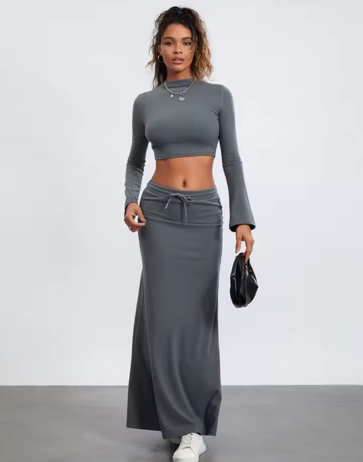 Crop Top & Maxi Bodycon Skirt Casaul Set