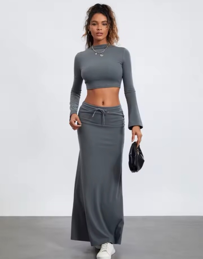Crop Top & Maxi Bodycon Skirt Casaul Set