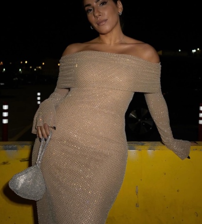 Off Shoulder Strapless Glitter Sequin Bodycon Maxi Dress