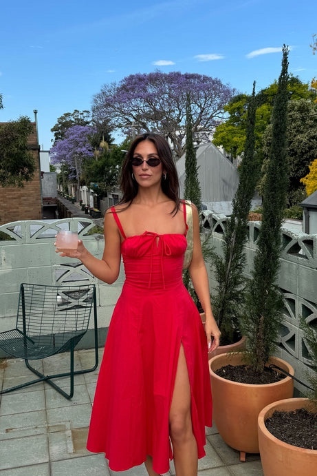 Sleeveless Red A Line Summer Vacation Holiday Midi Dress