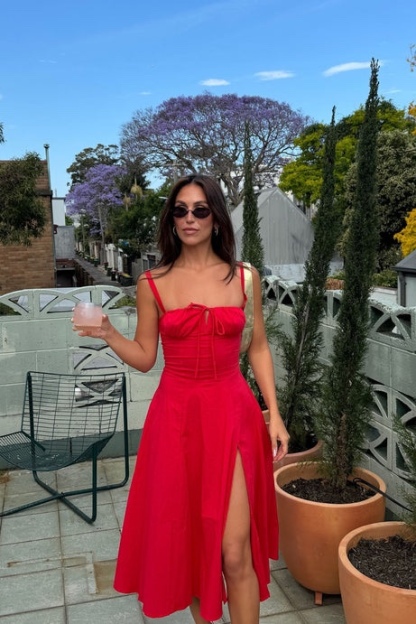 Sleeveless Red A Line Summer Vacation Holiday Midi Dress