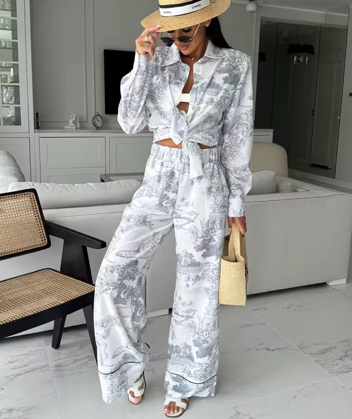 Printed Pattern Long Sleeve Shirt & Trousers Set