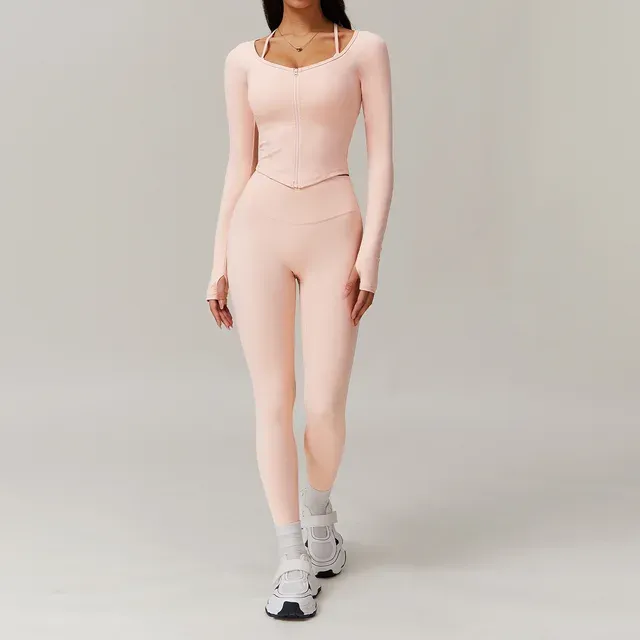 Fitness Bra Crop Top Long Sleeve & Leggingd Gym Outfit