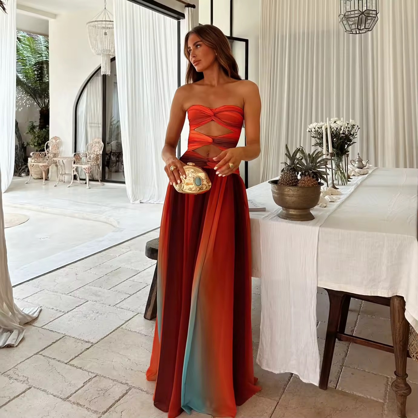 Strapless Summer Vacation A Line Maxi Dress
