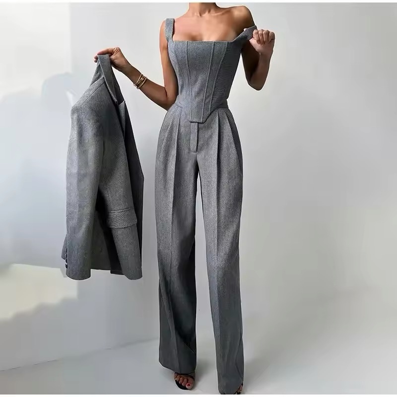 Elegant Office Style 3 Piece Top Jacket & Pants Set