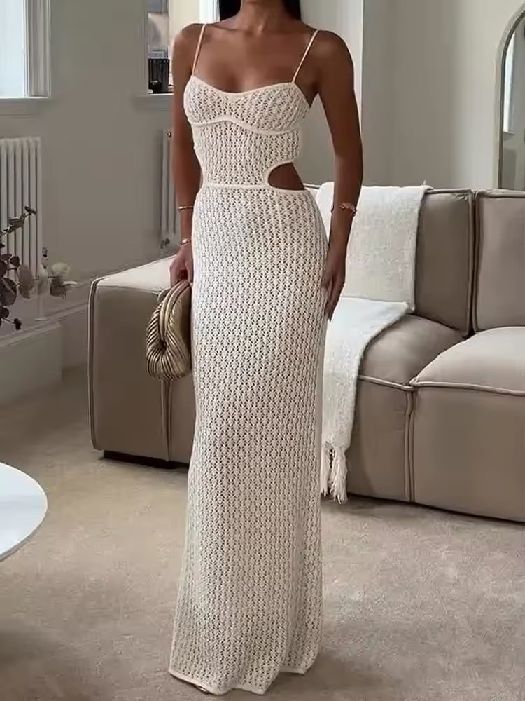 Crochet Beach Summer Sleeveless Backless Maxi Dress