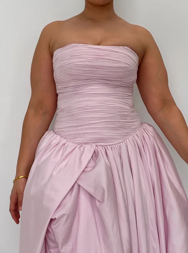 Pink Bubble Hem Ruffle Formal Maxi Dress