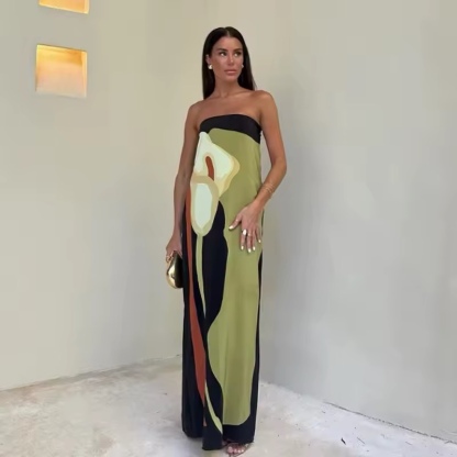 Strapless Printed Vacation Holiday Maxi Dress