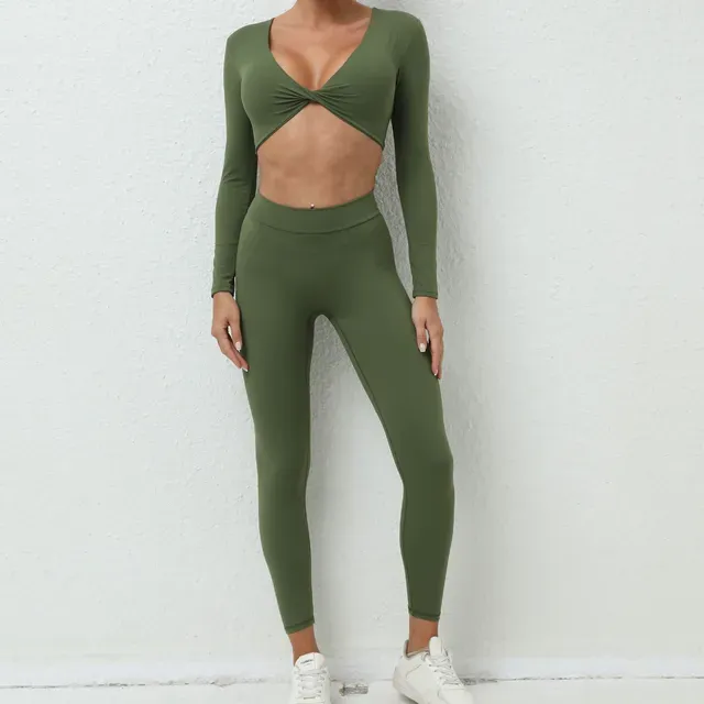 Long Sleeve Gym Crop Top High Waist Leggings Outfit