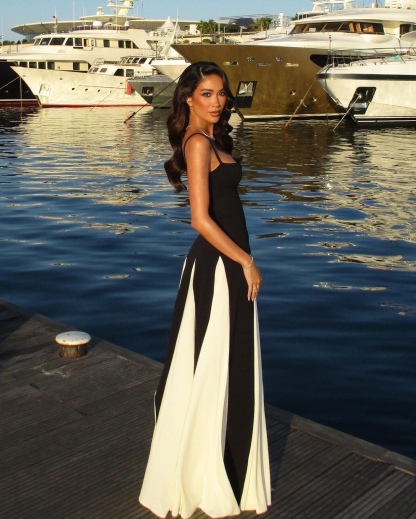 Two Tone Contrast Elegant Sleeveless Maxi Dress