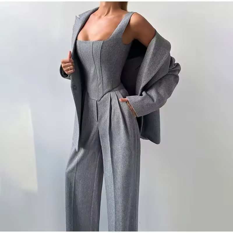 Elegant Office Style 3 Piece Top Jacket & Pants Set