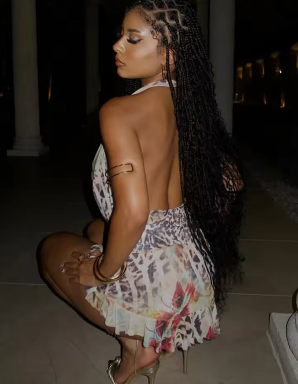 Printed Multi Open Back Deep V Printed Backless Summer Mini Dress