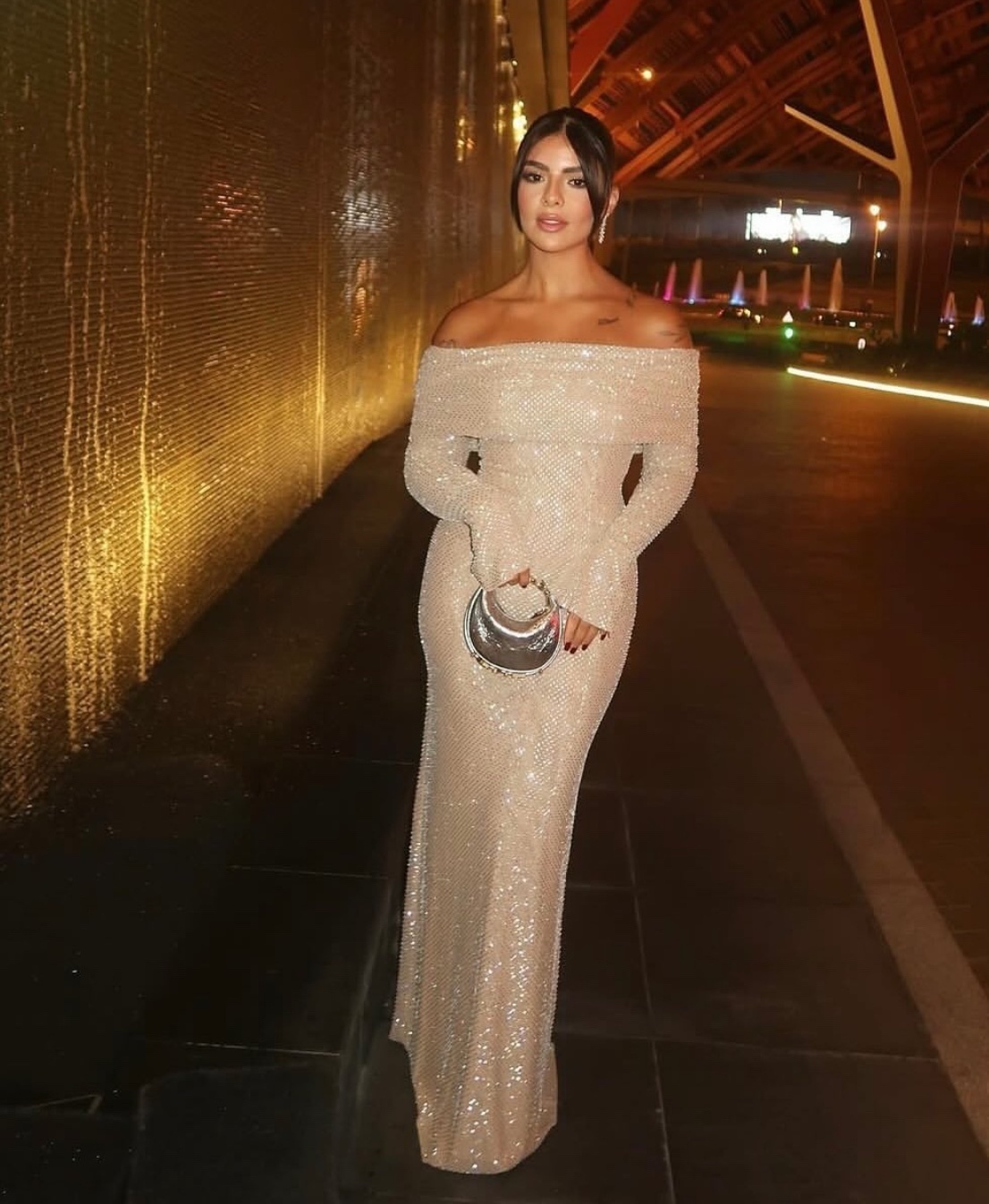 Off Shoulder Strapless Glitter Sequin Bodycon Maxi Dress