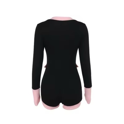 Contrast Color Scoop Neck Long Sleeve Playsuit