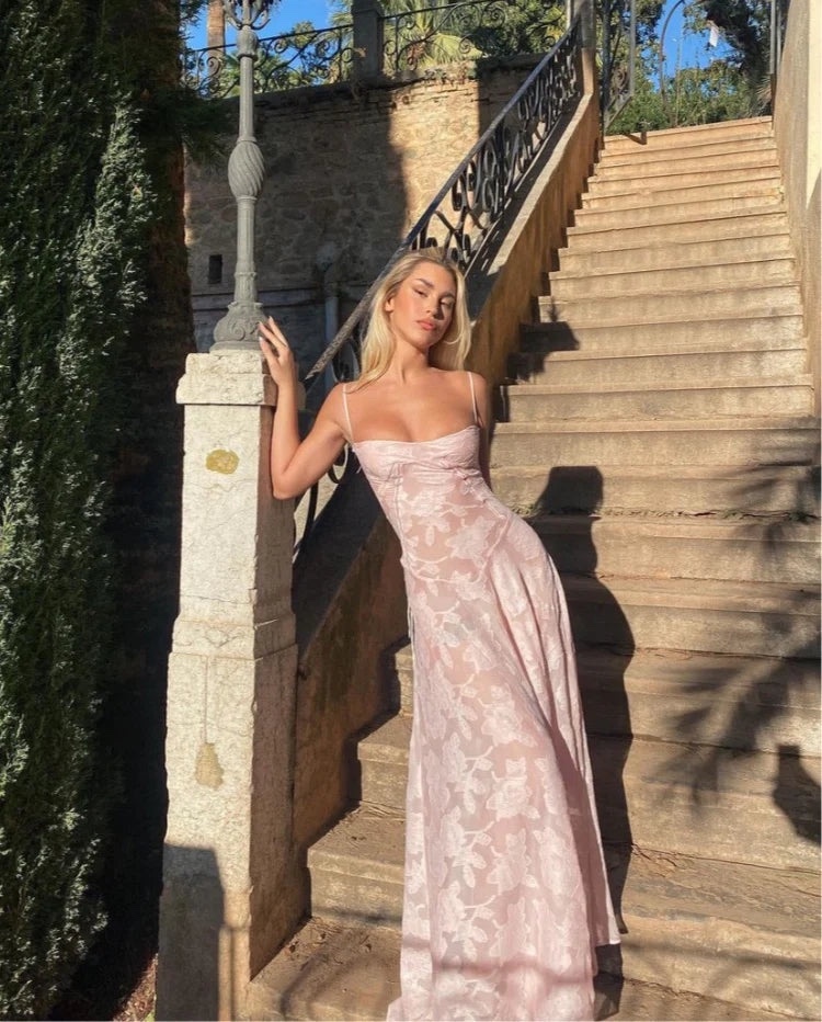 Pink Patterned Floral Sleeveless Summer Maxi Dress