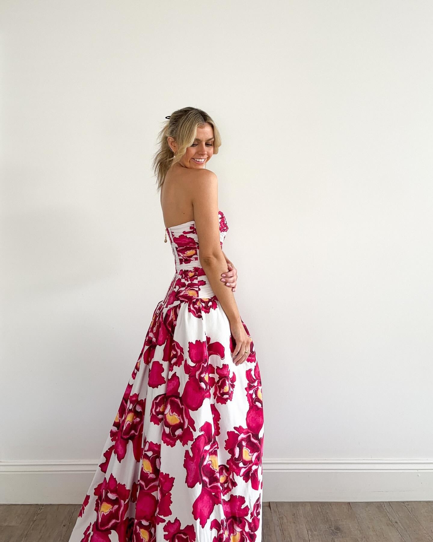 Strapless Printed Pattern Occasion Gown Maxi Dress