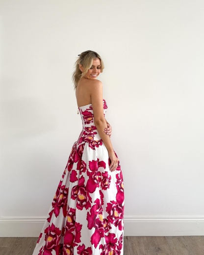 Strapless Printed Pattern Occasion Gown Maxi Dress