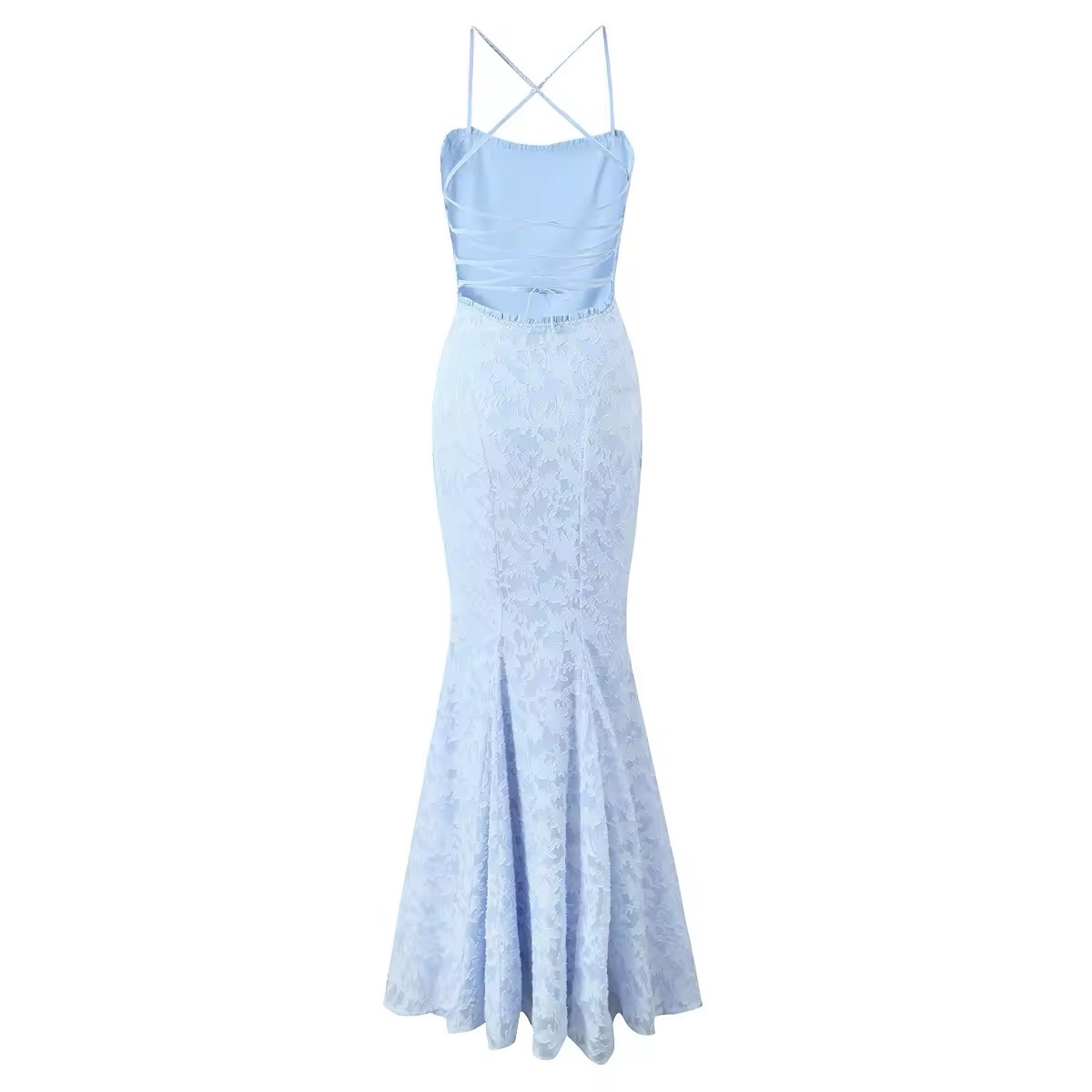 Lace Up Backless Bodycon Flare Hem Maxi Dress