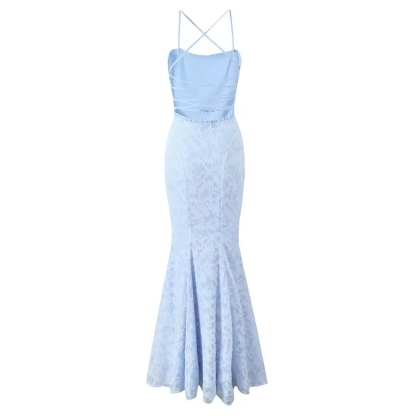 Lace Up Backless Bodycon Flare Hem Maxi Dress