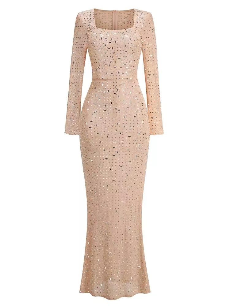 Long Sleeve Bodycon Glitter Sequin Party Maxi Dress
