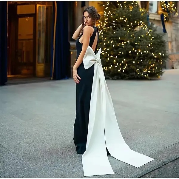 Backless Bodycon Maxi Dress Draping Bow Detail