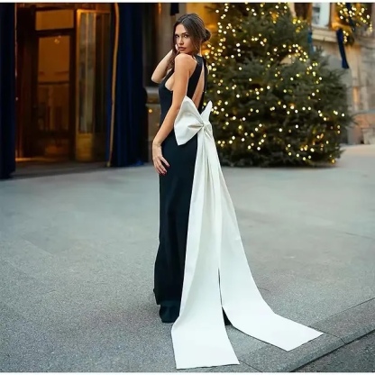 Backless Bodycon Maxi Dress Draping Bow Detail
