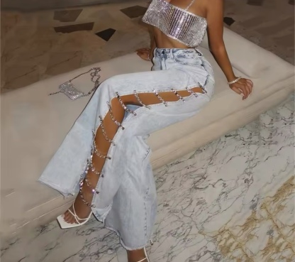 Rhinestone Diamond Ripped Boyfriend Jeans