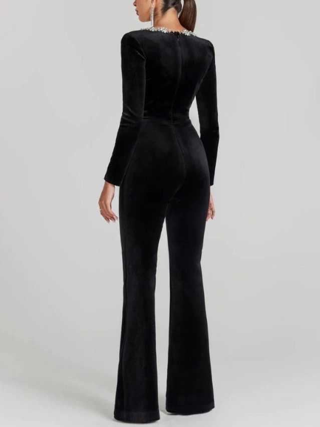 Diamond Hem Rhinestone Bodycon Jumpsuit