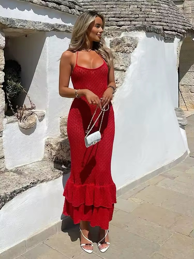 Red Spaghetti Strap Summer Holiday Bodycon Dress