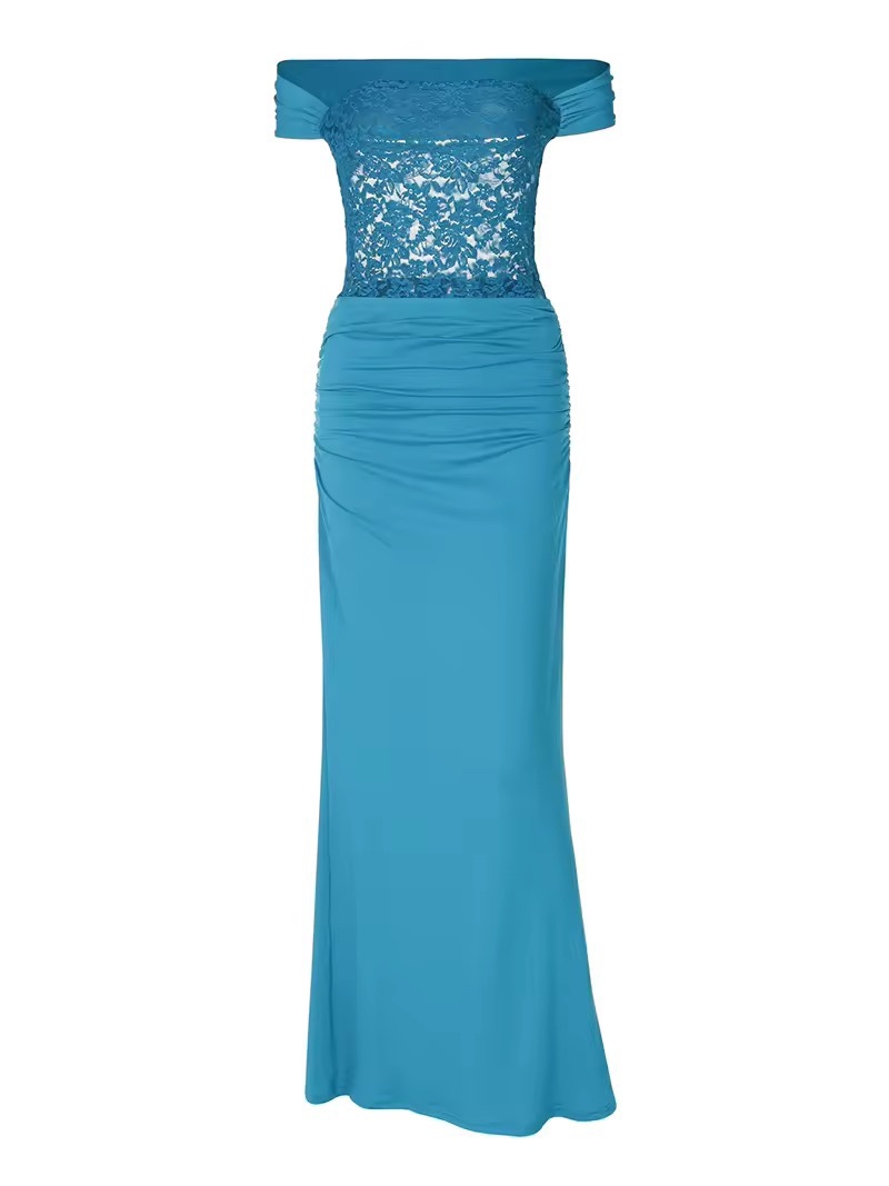 Off Shoulder Lace Mesh Bodycon Maxi Dress