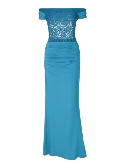 Off Shoulder Lace Mesh Bodycon Maxi Dress