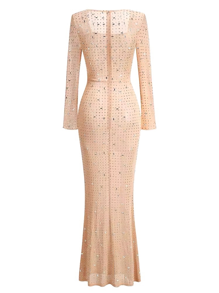 Long Sleeve Bodycon Glitter Sequin Party Maxi Dress