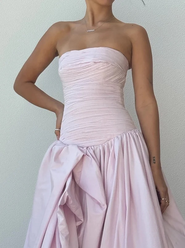 Pink Bubble Hem Ruffle Formal Maxi Dress
