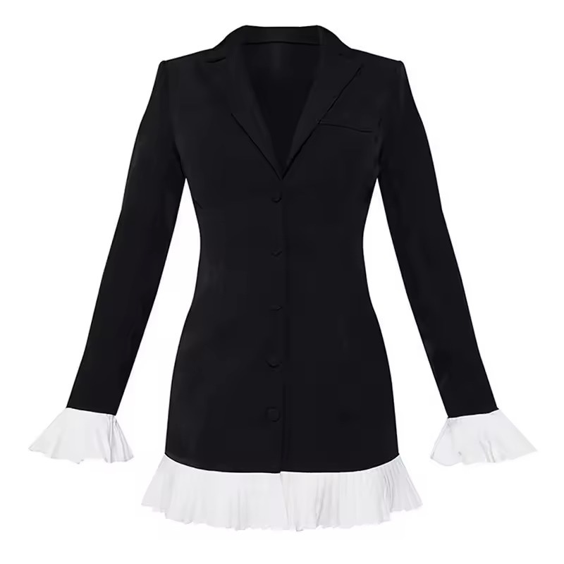 Long Sleeve V Neck Contrast Color A-Line Mini Dress