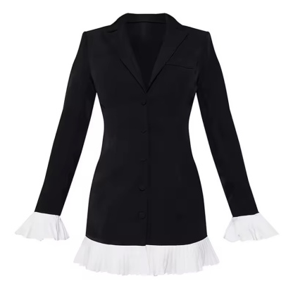 Long Sleeve V Neck Contrast Color A-Line Mini Dress