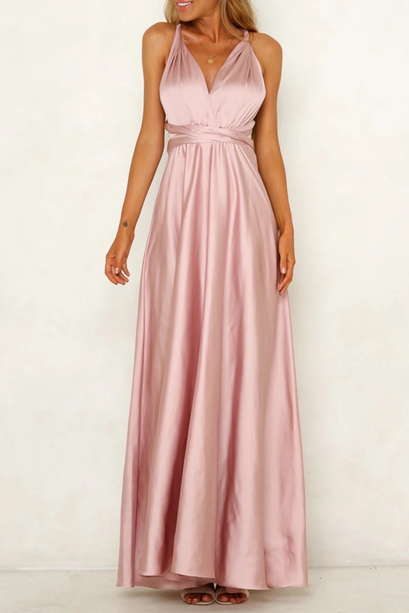 Silk Satin Sleeveless V Neck Occasion Maxi Dress