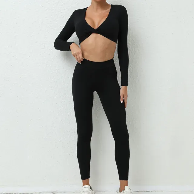 Long Sleeve Gym Crop Top High Waist Leggings Outfit