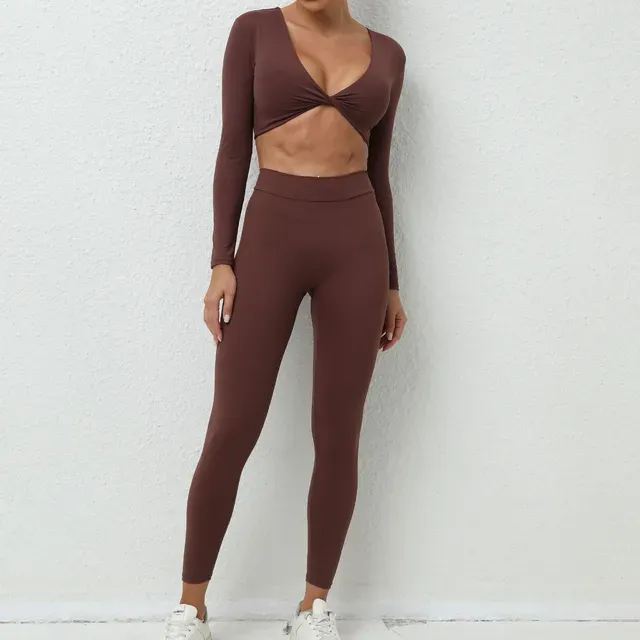 Long Sleeve Gym Crop Top High Waist Leggings Outfit